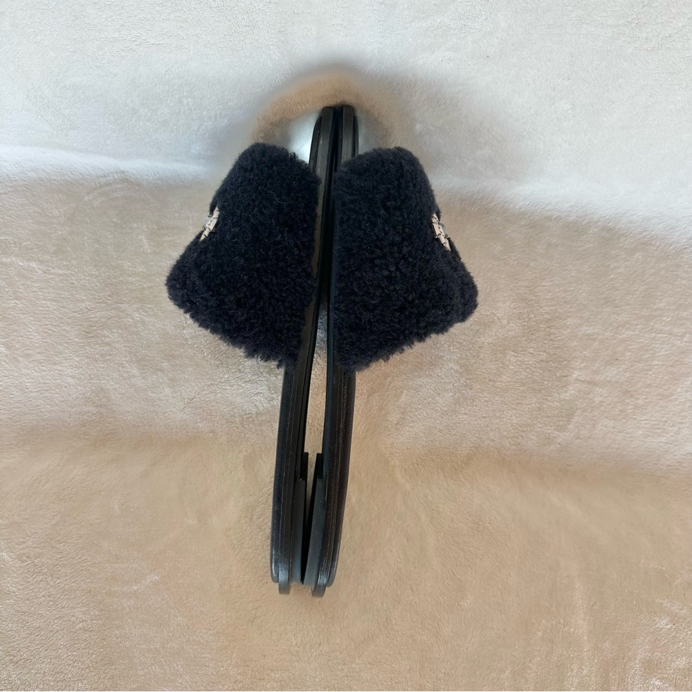 Tory Burch Aspen Crystal Embellished Black Shearling Sheep Slide Sandal Size 9 - Picture 9 of 9